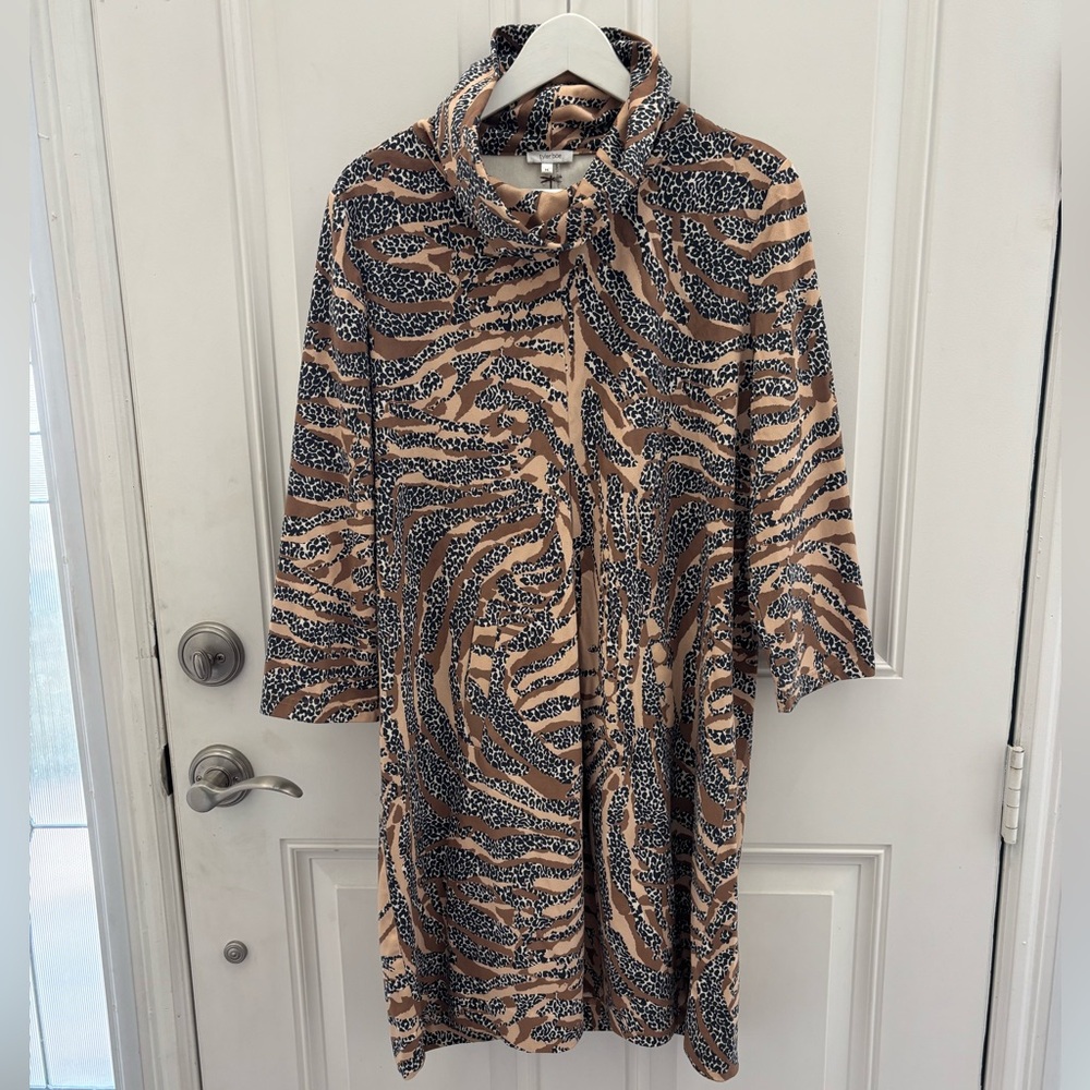 Tyler Boë Faux Suede Animal Print Kim Cowlneck Dress Size Medium